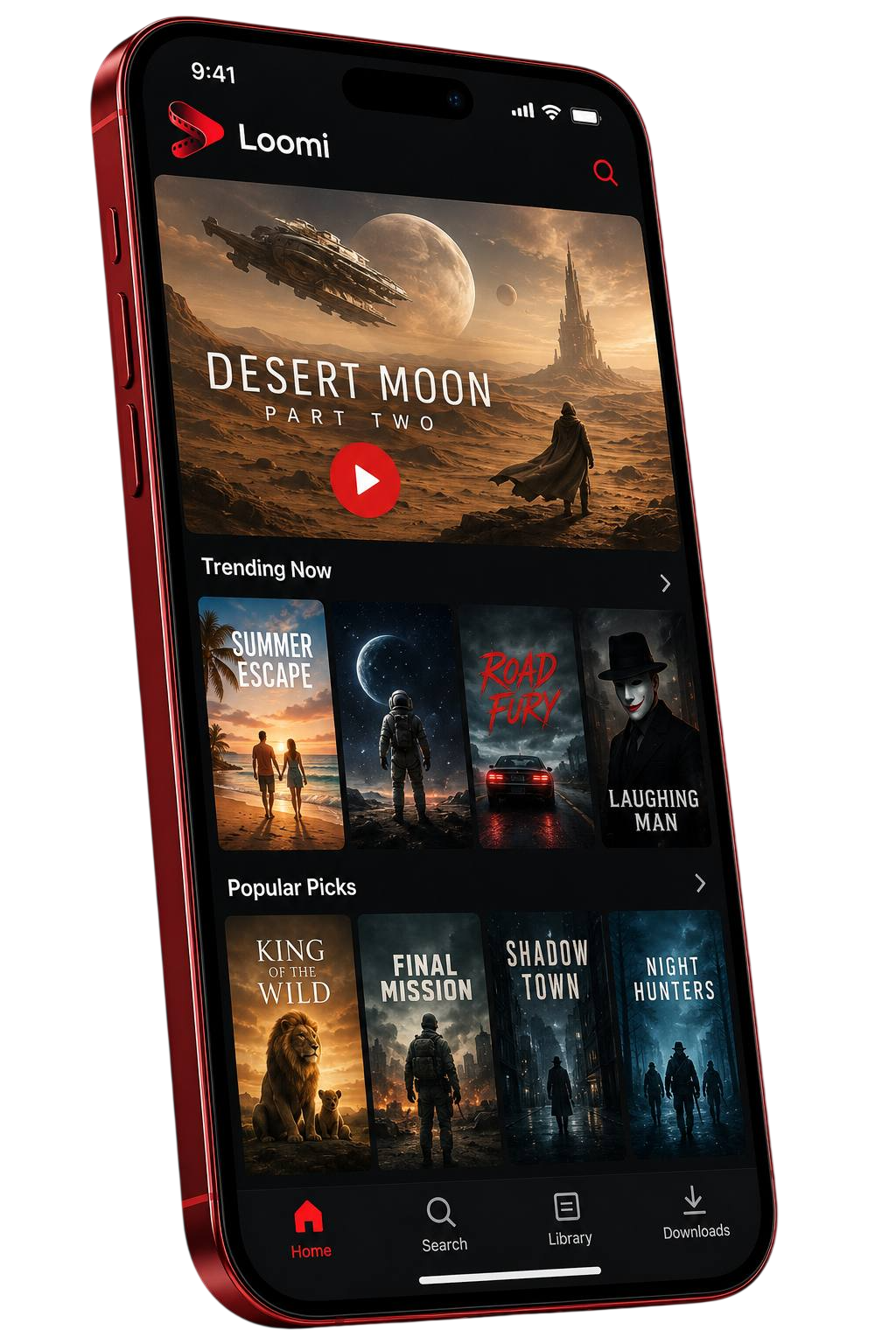 Nexora app interface showing the movie and series catalog